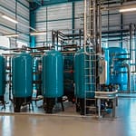 Blue industrial water filters in the plant